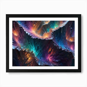 Abstract, Colorful Fractal Art With Swirling, Textured Patterns In Shades Of Blue, Teal, Orange, And Purple Against A Dark Background Art Print