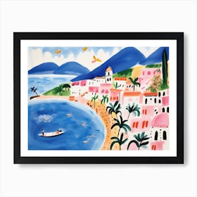 Amalfi Coast Cute Watercolour Illustration 4 Art Print