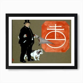 Fat Man Holding Closed Umbrella With Bulldog, Edward Penfield Art Print