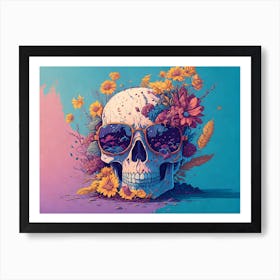 Skull With Flowers Art Print