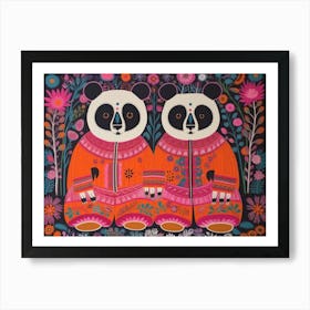 Giant Panda 2 Folk Style Animal Illustration Art Print