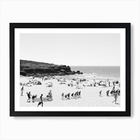 Day At The Beach, Portugal Black And White Travel Documentary Photography Art Print