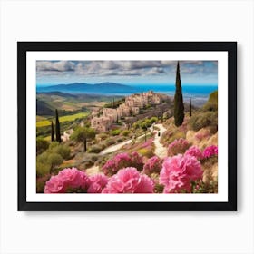 Pink Roses On A Hillside Poster