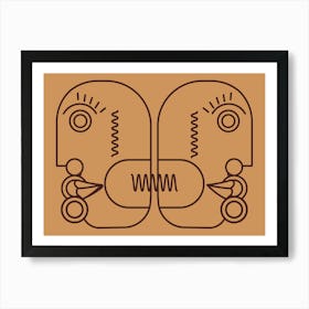 Abstract Line Innerself And Outerself Two Faces Art Print