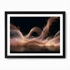 Abstract Digital Image Of Glowing Pink And Orange Wispy Clouds Against A Dark Background Art Print