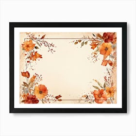 Autumnal Vintage Greeting Card Featuring Watercolor Floral Arrangements In Shades Of Burnt Orange R (1) 2 Art Print