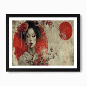 Geisha Grace: Elegance in Burgundy and Grey. Geisha 1 Art Print