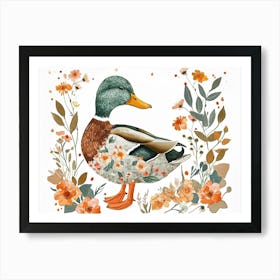 Little Floral Mallard Duck 1 Art Print