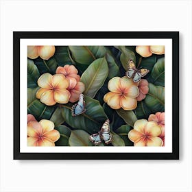 Tropical Flowers And Butterflies Painting Art Print