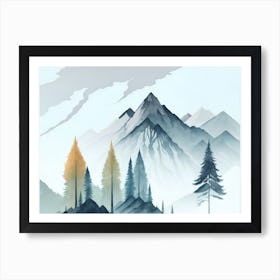 Mountain And Forest In Minimalist Watercolor Horizontal Composition 30 Art Print