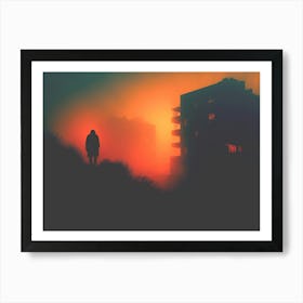 Deep Mist Red Glowing City Art Print