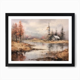 A Painting Of A Lake In Autumn 53 Art Print