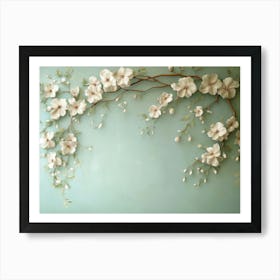 Vertical 3d Floral Featuring a Light Green Background with Flower Branches Art Print