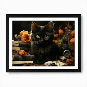 Black Cat On Books Art Print
