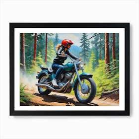 Woman On A Motorcycle 11 Art Print