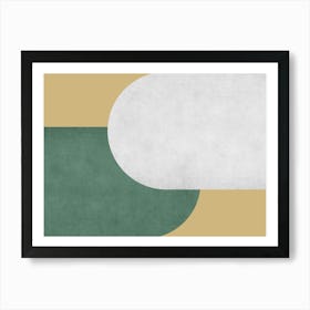 Halfmoon Colorblock - Mid-century Modern Abstract Minimalist Green White Gold Art Print