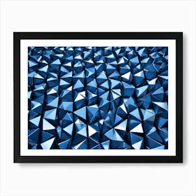 3d Rendering Of Metallic Blue Triangular Prisms Creating A Textured, Geometric Background With A Sense Of Depth Art Print