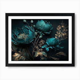 Blue Peonies Elegant Art Print