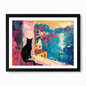 Cat On A Window Matisse Style Colourful Pink Flowers Art Print