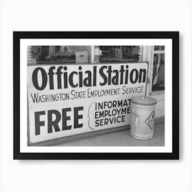 Sign Of Washington State Employment Service, Yakima, Washington By Russell Lee Art Print
