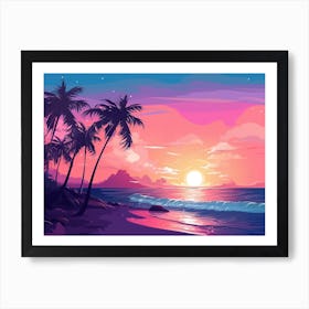 Sunset At The Beach Art Print Art Print