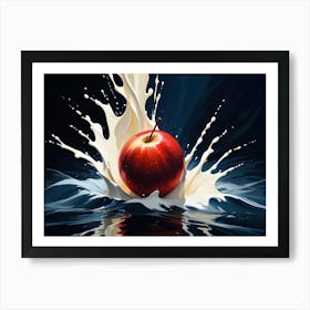 A Red Apple Falls Into A Pool Of Milk Causing A Large Splash Art Print