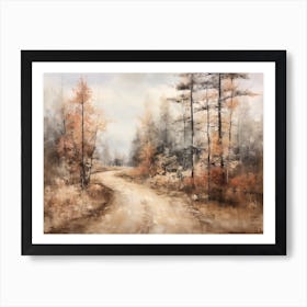 A Painting Of Country Road Through Woods In Autumn 37 Art Print