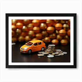 A Miniature Car Is Surrounded By Wealth, Symbolizing Financial Aspects Related To Automobiles. 3 Art Print