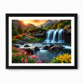 Waterfall In The Mountains 1 Art Print