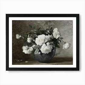 White Roses In A Vase 1 Art Print