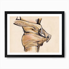 Man In Underwear homoerotic gay art male nude beige sepia cartoon style hands hairy bedroom Art Print