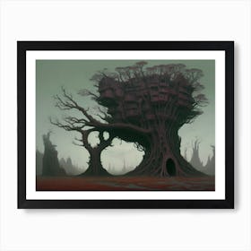 Twisted Red Tree House Art Print