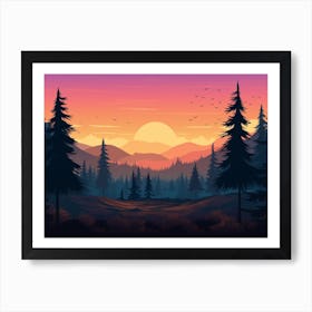 Sunset In The Forest Art Print Art Print