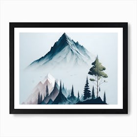 Mountain And Forest In Minimalist Watercolor Horizontal Composition 238 Art Print