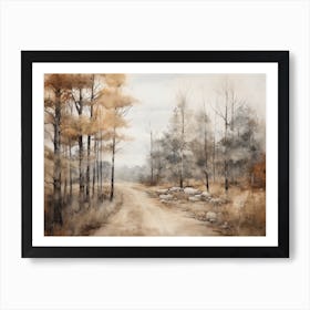 A Painting Of Country Road Through Woods In Autumn 5 Art Print