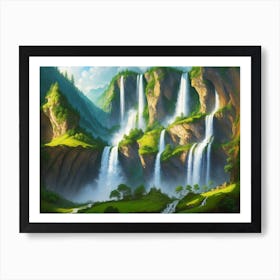 An Airborne Waterfall And A Verdant Valley Art Print