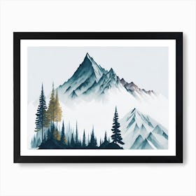 Mountain And Forest In Minimalist Watercolor Horizontal Composition 370 Art Print