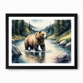 Brown Bear In The River Art Print