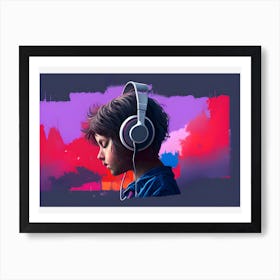 Boy Listening To Music Art Print