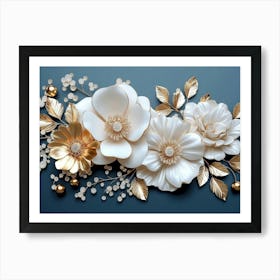 Gold And White Flowers 14 Art Print