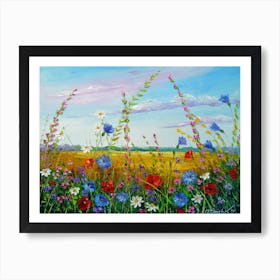 Blue flowers in the field Art Print