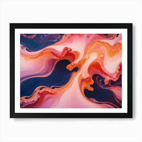 Abstract Image Of Swirling, Fluid Colors In Shades Of Pink, Orange, Blue, And White Art Print