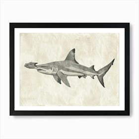 Hammerhead Shark Grey Silhouette 11 Art Print