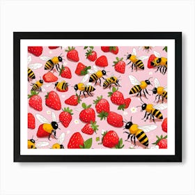 Bees And Strawberries 6 Art Print