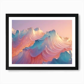 3d Illustration Of A Landscape Of Abstract, Flowing Mountains With Pink, Orange, And Blue Hues Art Print