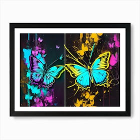 Butterflies On A Black Background Art Print