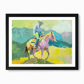 Neon Cowboy In Rocky Mountains 7 Painting Art Print