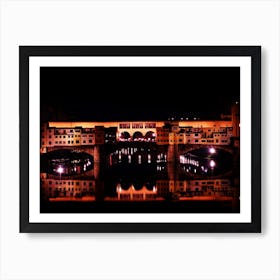 Ponte Vecchio Florence Night Evening Water River Arno Reflection Italian Italy Milan Venice Florence Rome Naples Toscana photo photography art travel Art Print