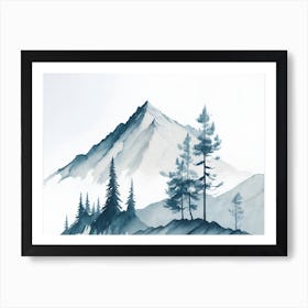 Mountain And Forest In Minimalist Watercolor Horizontal Composition 444 Art Print