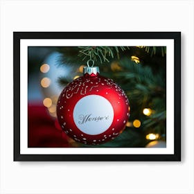 Closeup Capture Of A Red Ornament Resembling Christmas Tree Decor Hanging Delicately From A Pine Br (2) 2 Art Print